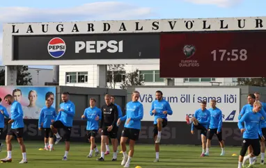 Sjónlýsing á landsleikjum á Laugardalsvelli